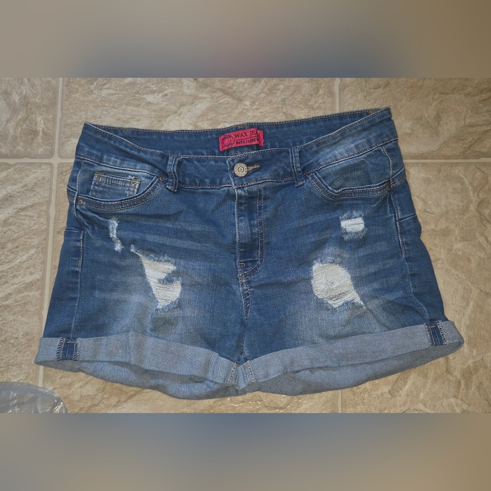 Wax Jean Blue Distressed Jean Shorts